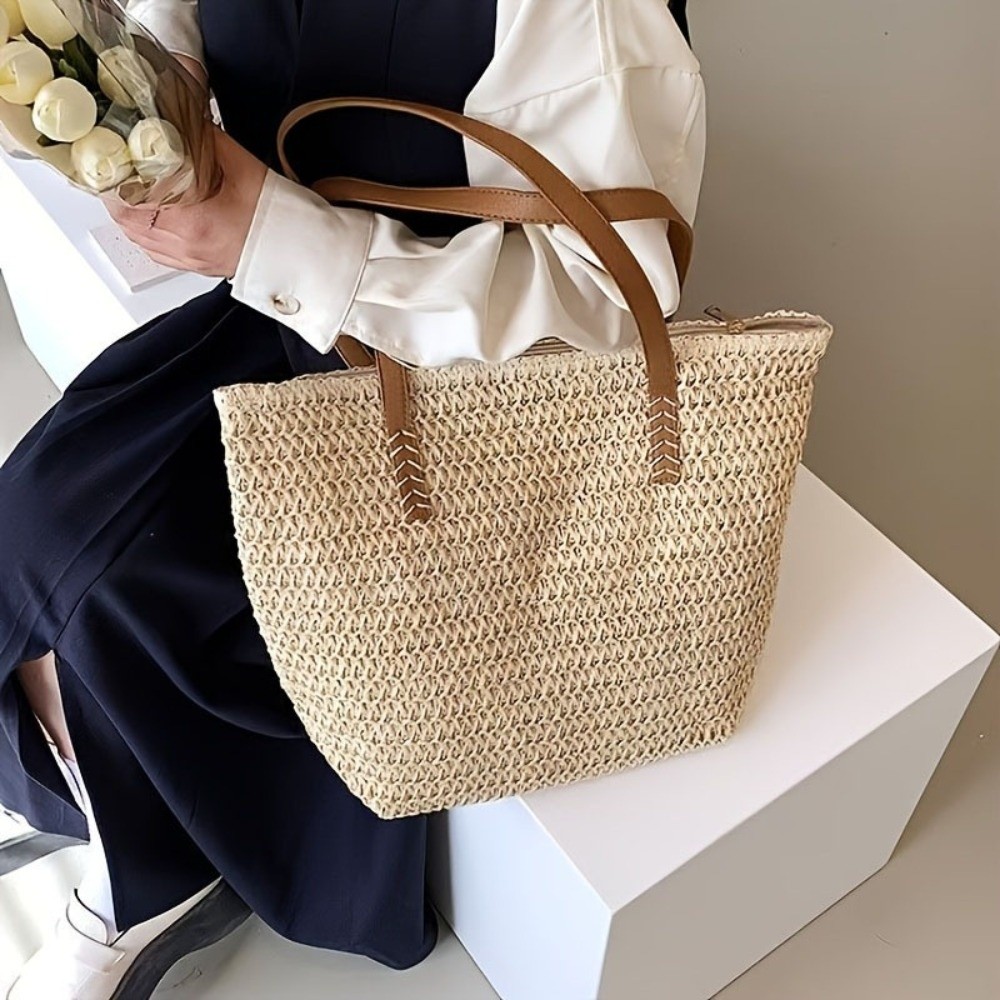 Beach Bag Straw - Bolso de mano de rafia tejida