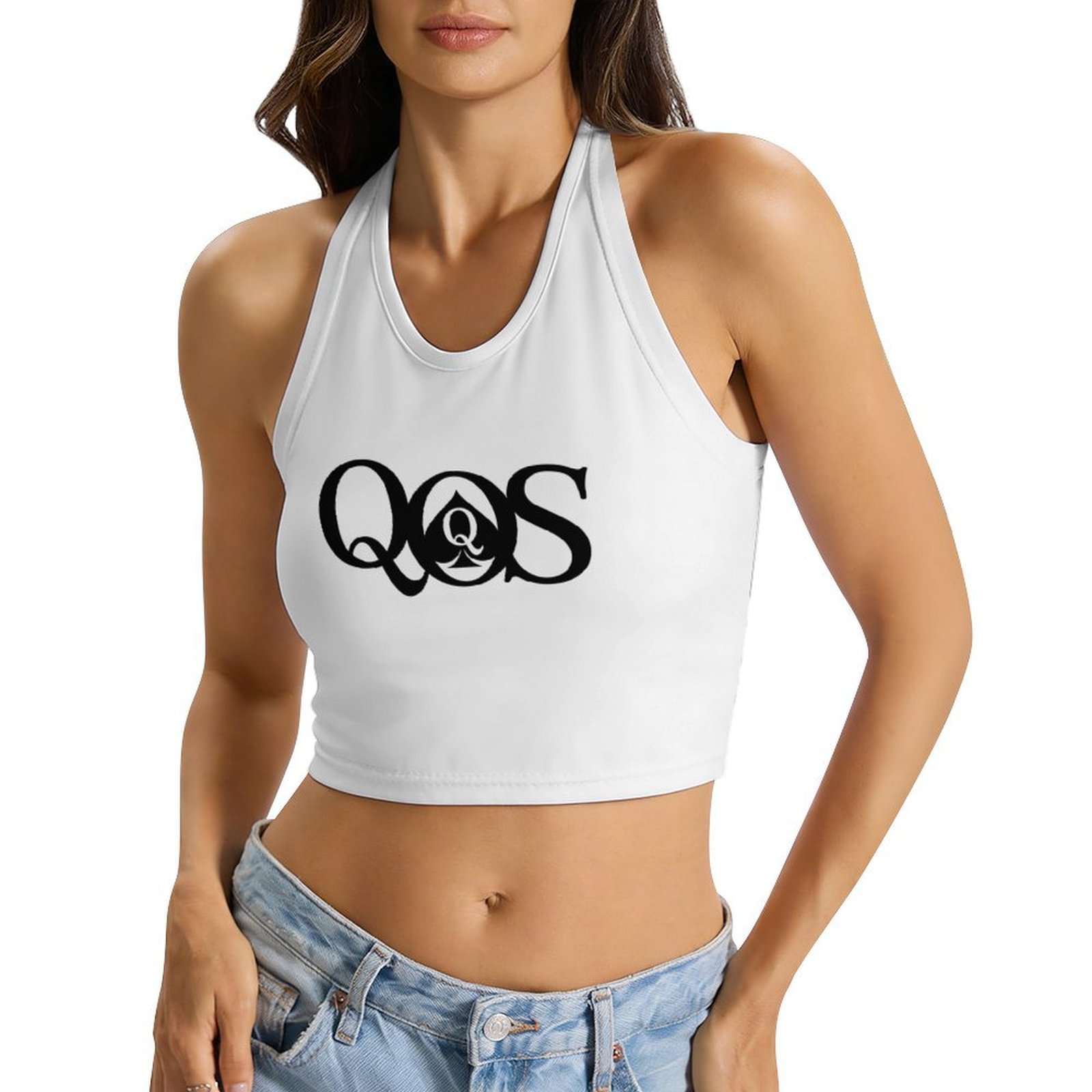 Halter Neck Top - Tops halter con estampado QOS para