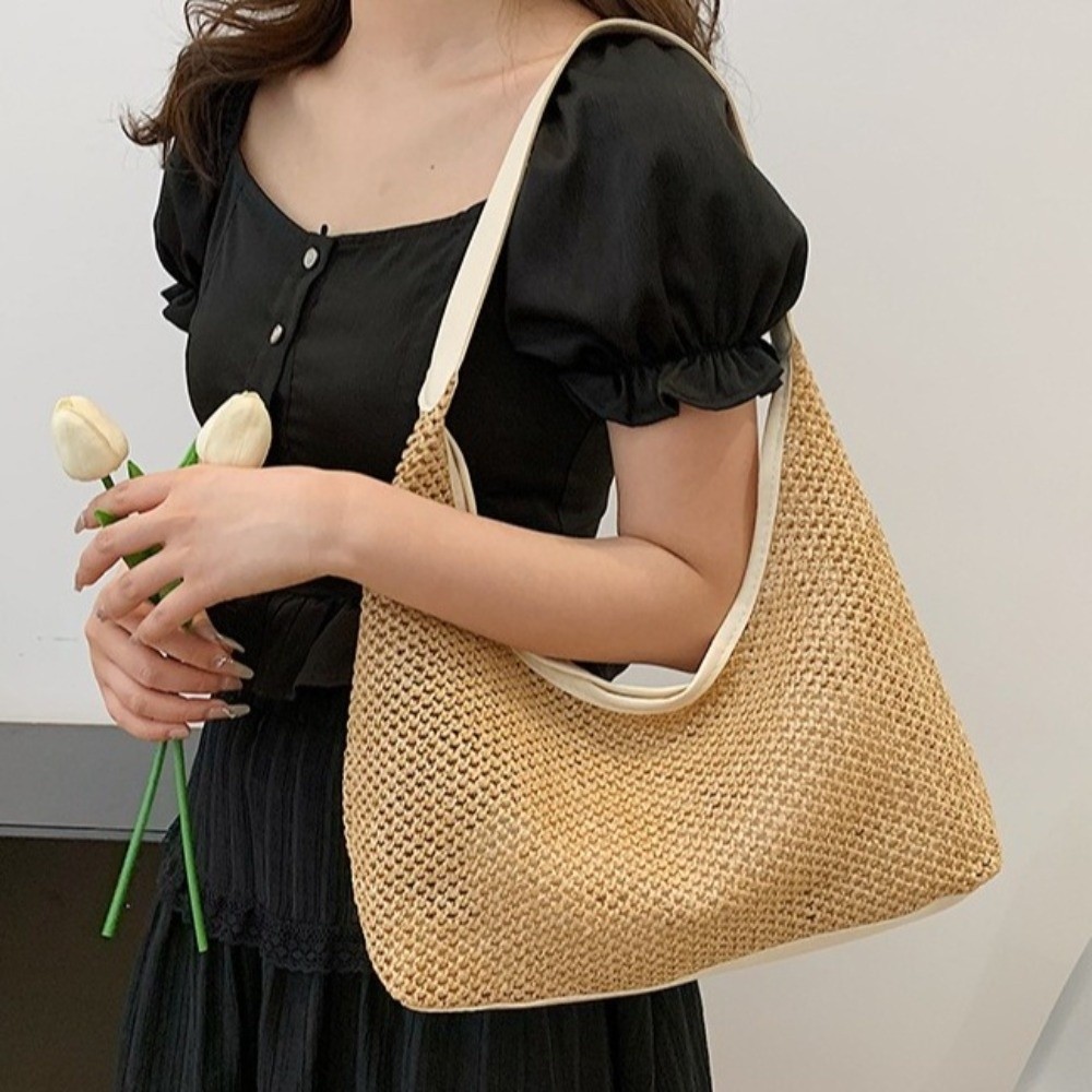 Beach Bag Straw - Bolso de paja tejido de color