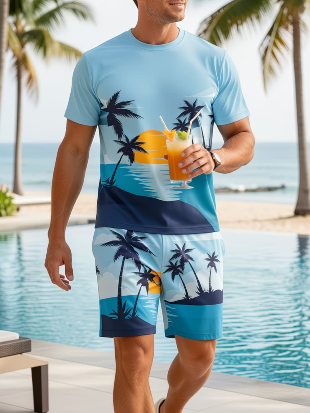 Beach Shirt Hawaiian - Conjunto de 2 Piezas para Hombre