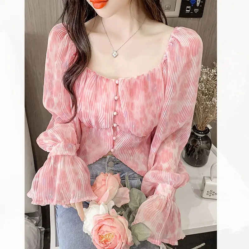 Crop Blouse Linen - Sexy Kawaii dulce cuello cuadrado estampado