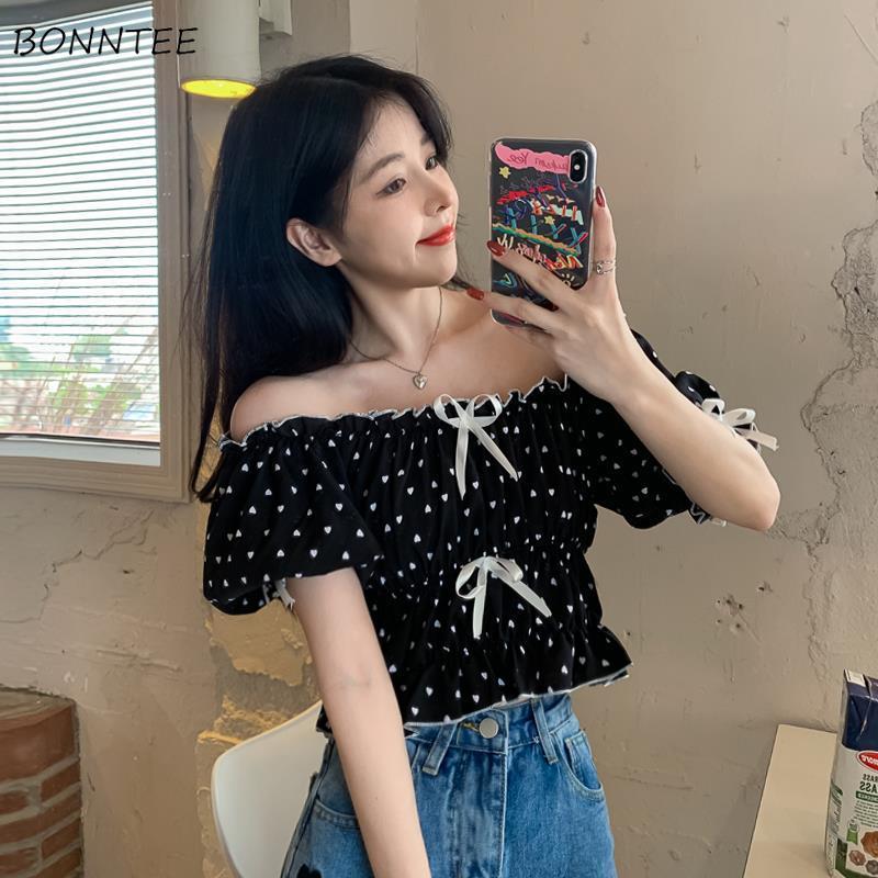 Crop Blouse Linen - Blusas mujer verano francés Puff manga