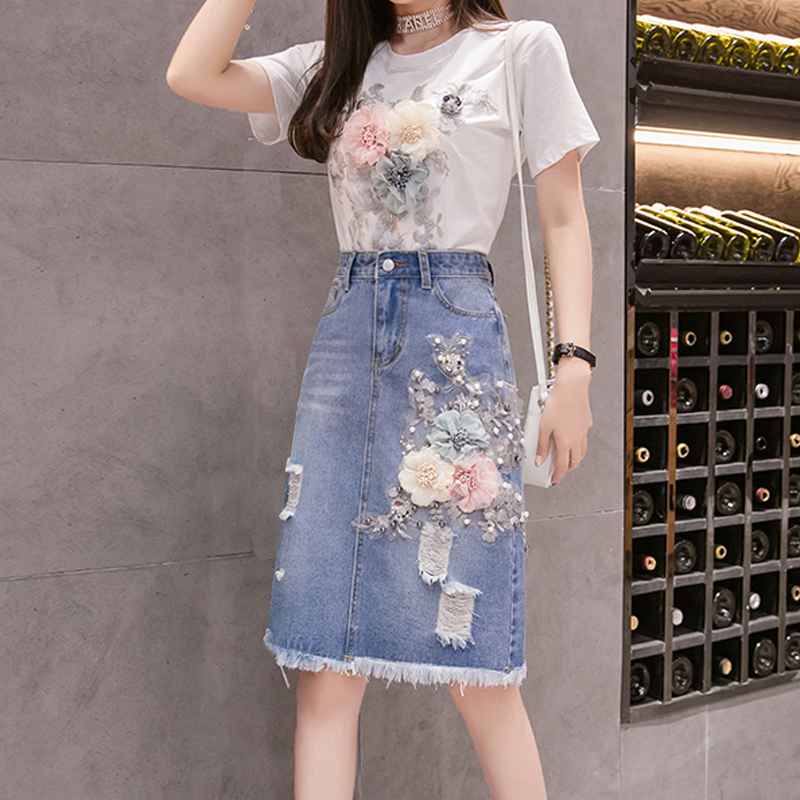Summer Clothing Work - Camisetas de flores 3D con bordado