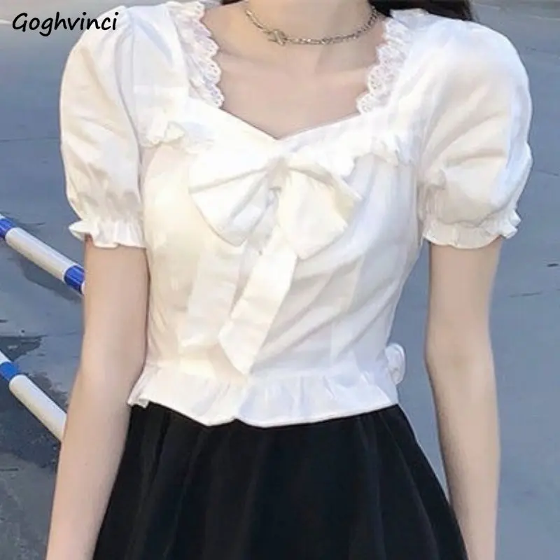 Crop Blouse Linen - White Blouses Women Bow Design Hotsweet