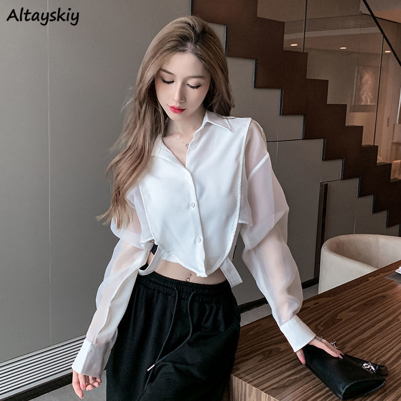 Camisas Retro Chic para mujer, - Crop Blouse Linen reseña y precio