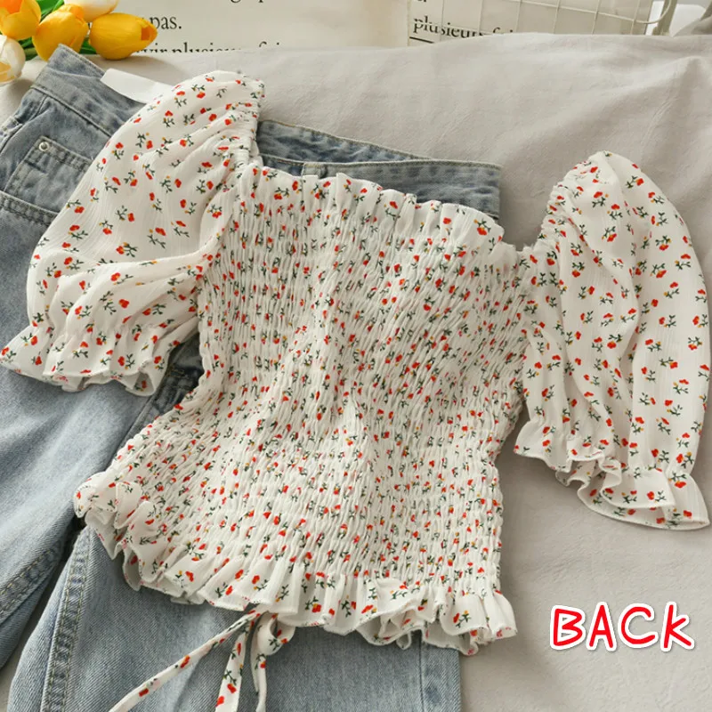 Blusas con cordones florales p - Crop Blouse Linen reseña y precio
