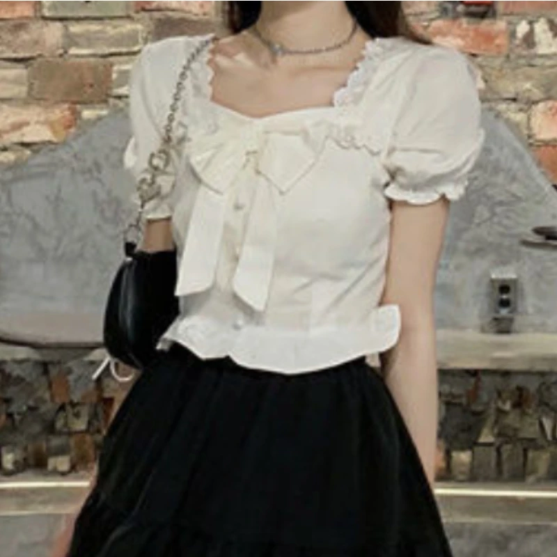 White Blouses Women Bow Design - Crop Blouse Linen reseña y precio