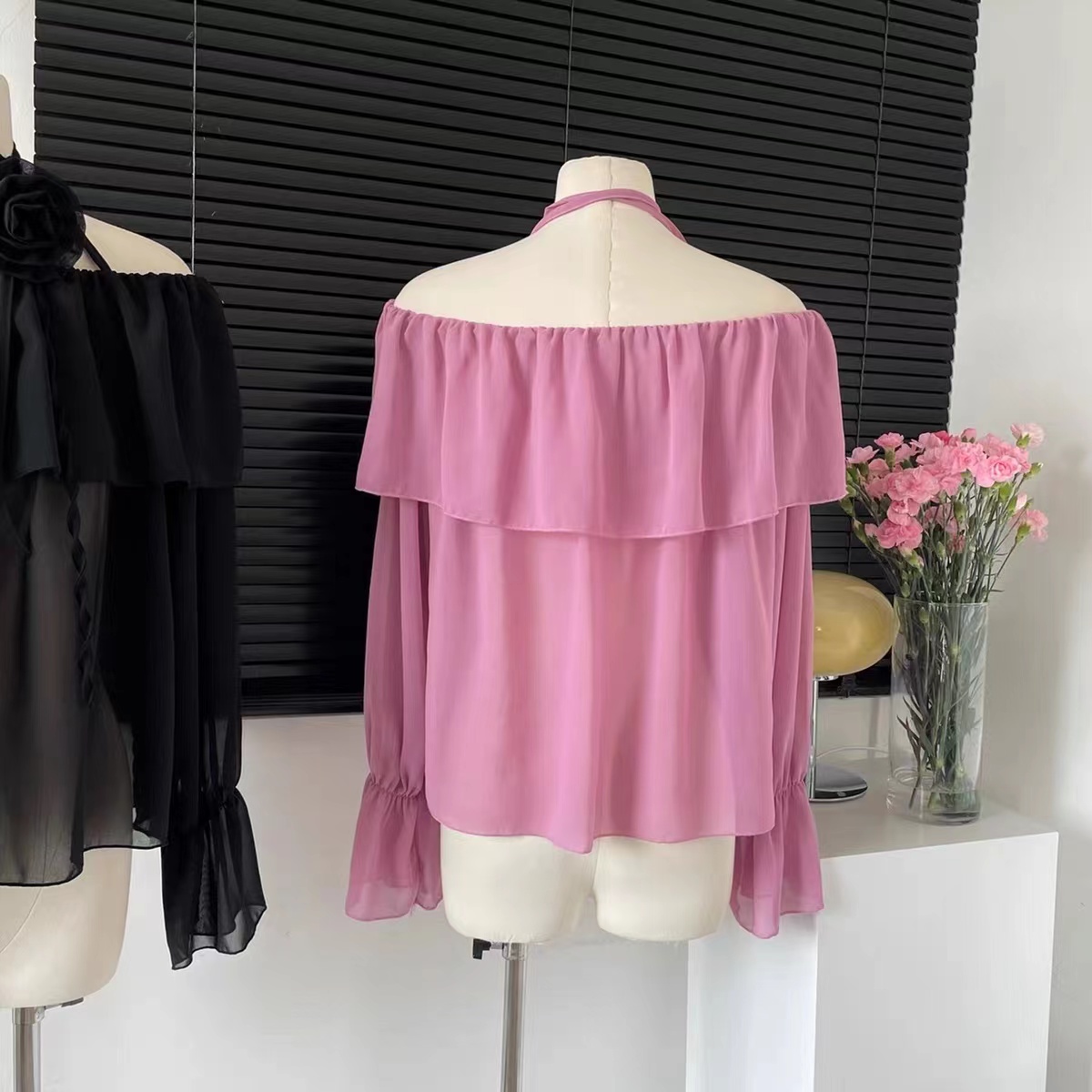 Blusas con cuello oblicuo 3D p - Crop Blouse Linen reseña y precio