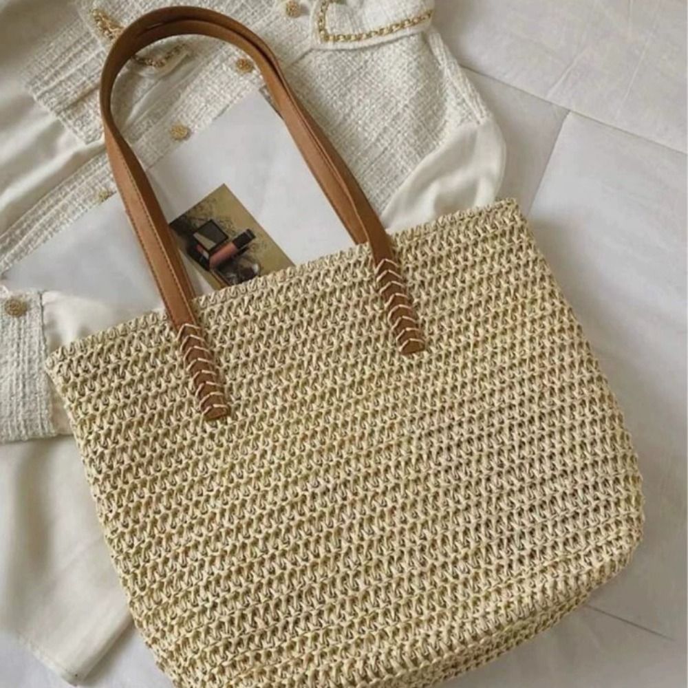 Bolso Tote de Rafia Tejida de  - Beach Bag Straw reseña y precio