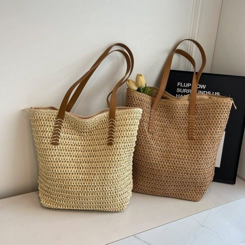 Bolso Tote de Rafia Tejida de  - Beach Bag Straw reseña y precio