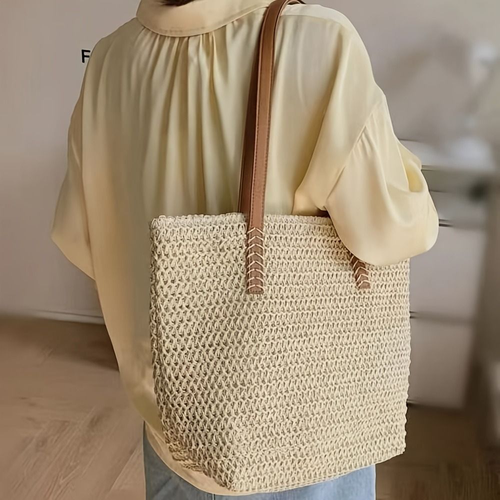 Bolso Tote de Rafia Tejida de  - Beach Bag Straw reseña y precio
