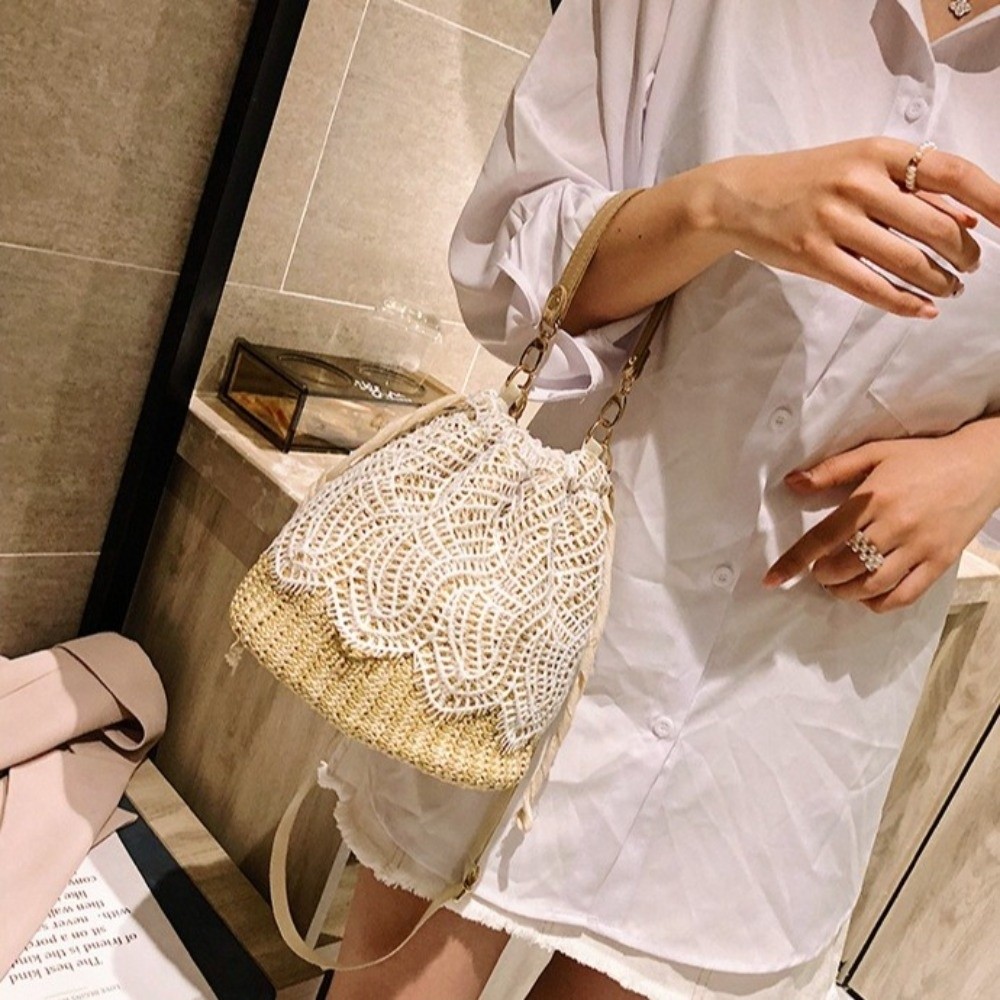 Bolso de hombro portátil de pa - Beach Bag Straw reseña y precio